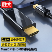 勝為Mini-DP轉(zhuǎn)HDMI轉(zhuǎn)換器 surface/蘋果筆記本雷電接口高清4K 雷電轉(zhuǎn)HDMI公口-1080P 1.8米 MN-3080 